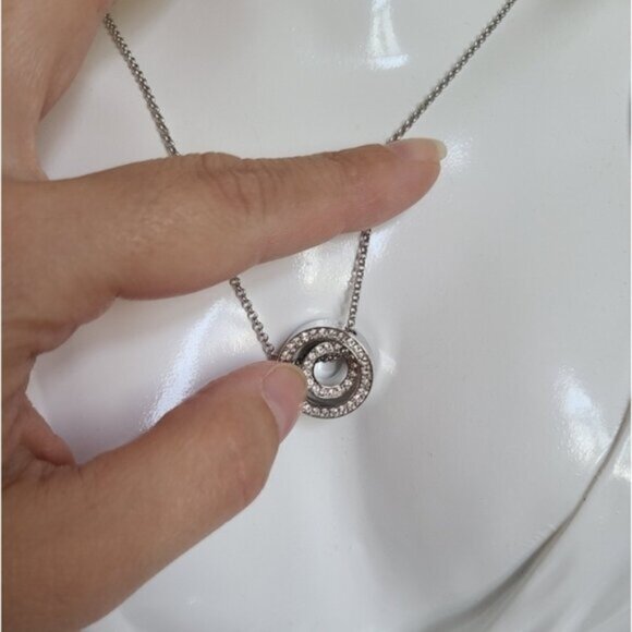 Swarovski Pave Hollow Crystal Circle 18 Inch Pendant Necklace - Picture 3 of 14